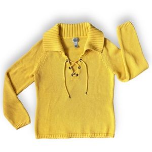 Chico’s Knitted Chunky Sweater Yellow Cowl Neck Size 2